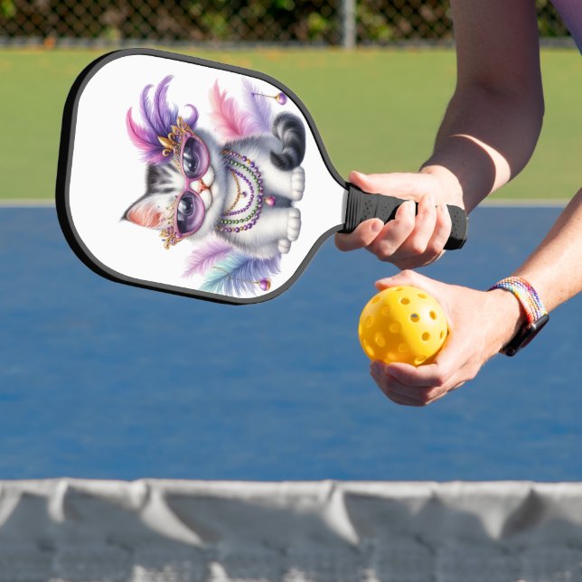 CUTE MARDI GRAS DRESSED KITTY CAT PICKLEBALL PADDLE (Insitu)