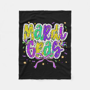 Cute Mardi Gras Fat Tuesday Coquette Bow Kids Girl Fleece Blanket