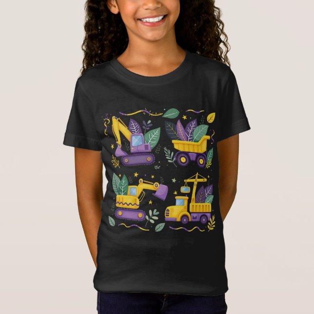 Cute Mardi Gras Kids Construction Truck Baby Boys T-Shirt (Front)