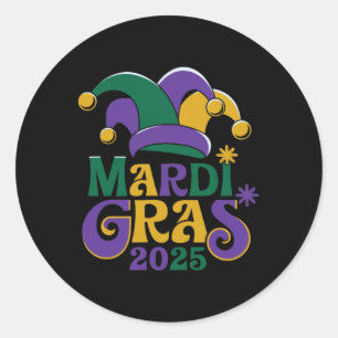 Cute Mardi Gras Mask Fun 2025 Classic Round Sticker