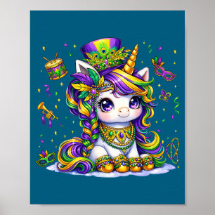 Cute mardi gras princess unicorn bead women girl poster