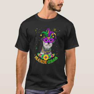 Cute Mardi Gras Schnauzer Dog Dad Dog Mum Mask Bea T-Shirt