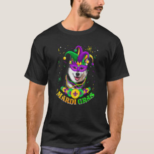 Cute Mardi Gras Siberian Husky Dog Dad Dog Mom Mas T-Shirt