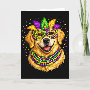 Cute Mardi Gras Themed Golden Retriever Dog  Card