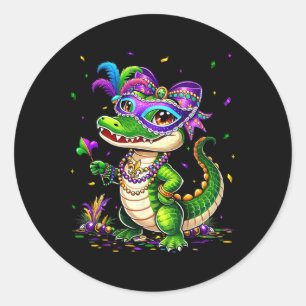 Cute Mardigator Mardi Gras Alligator Costume Girl Classic Round Sticker
