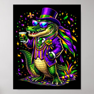 Cute Mardigator Mardi Gras Alligator Funny Poster