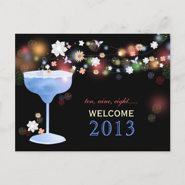Cute Margarita Glass New Years Eve Party Postcards (Front)
