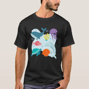 Cute Marine Animals  Whale Dolphin Fish Shark Jell T-Shirt