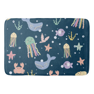 Cute Marine Life Seamless Pattern Bath Mat