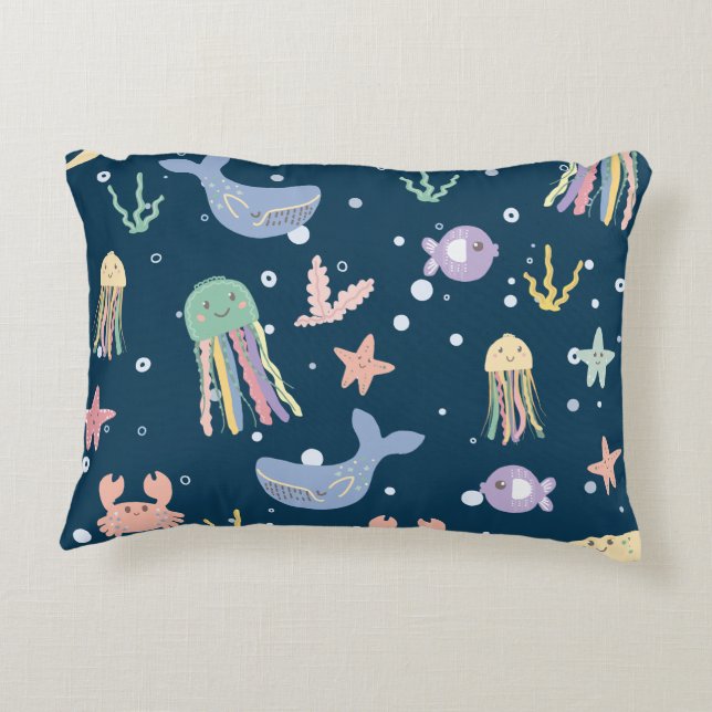 Cute Marine Life Seamless Pattern Decorative Cushion (Back)