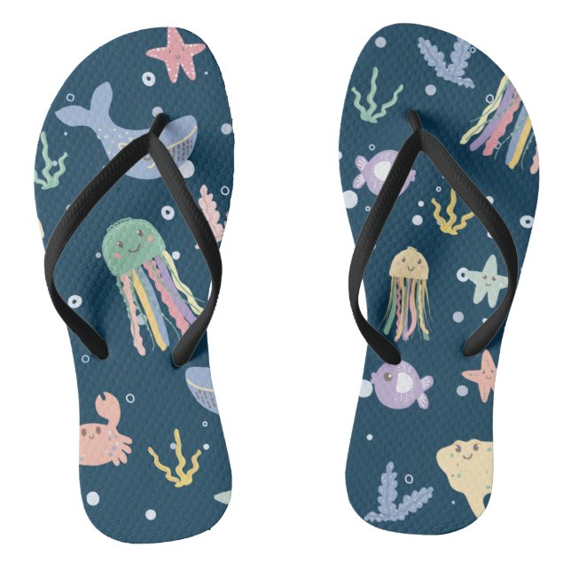 Cute Marine Life Seamless Pattern Jandals (Footbed)