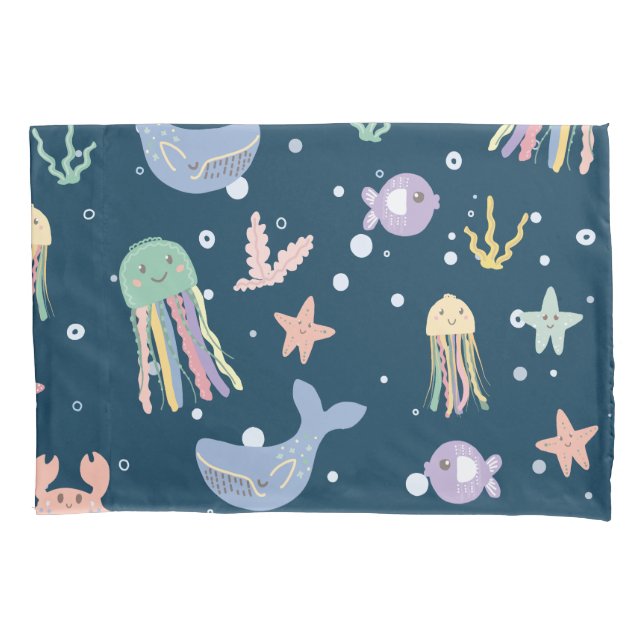 Cute Marine Life Seamless Pattern Pillowcase (Front)