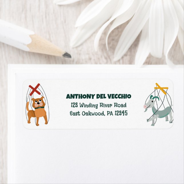 Cute Marionette Puppets Puppeteers Return Address (Insitu)