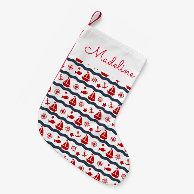 Cute Maritime Pattern | Add Your Name Small Christmas Stocking (Front (Hanging))