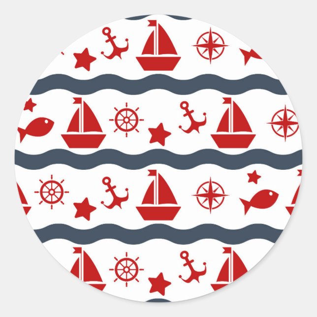 Cute Maritime Pattern Classic Round Sticker (Front)