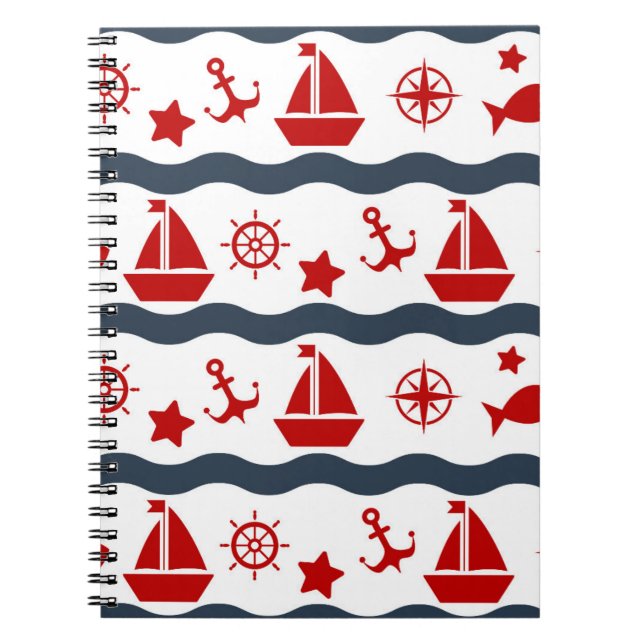 Cute Maritime Pattern Spiral Notebook (Front)