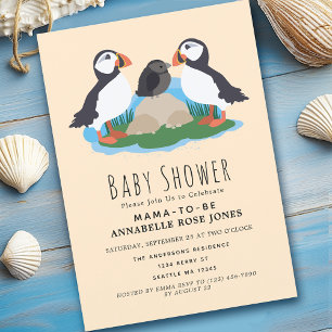 Cute Maritime Puffin Baby Shower Invitation