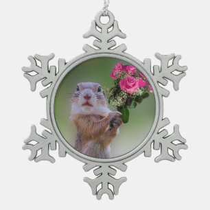 Cute marmot snowflake pewter christmas ornament