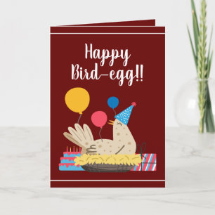 Cute Maroon Funny Chicken Humour Balloons Birthday Card