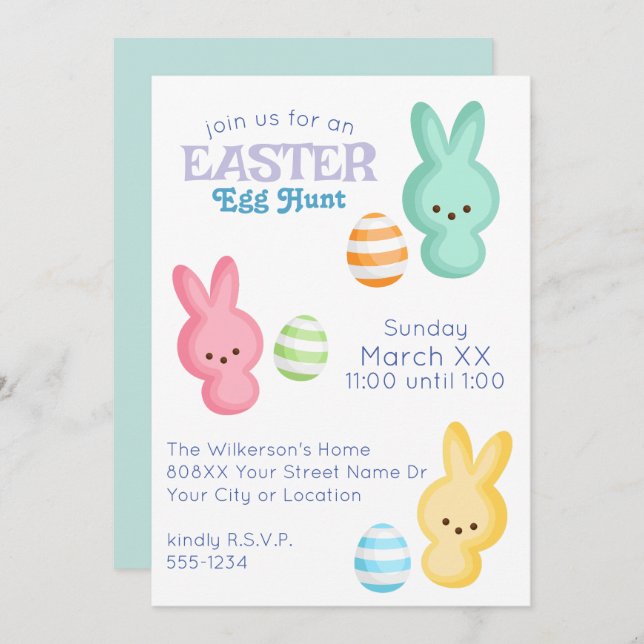 Cute Marshmallow Easter Egg Hunt Invitation (Front/Back)