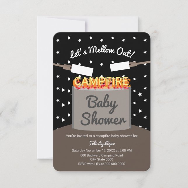 Cute Marshmallow Starry Nighttime Campfire Baby Invitation (Front)