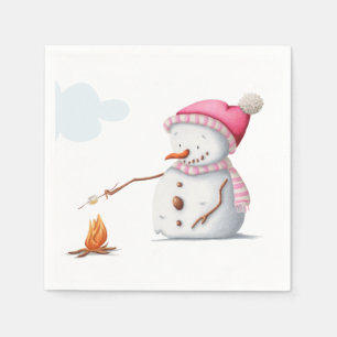 Cute Marshmallows Snowman Winter Napkin
