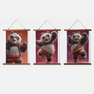 Cute Martial Arts Panda Wall Art Set of 3 Kids Roo