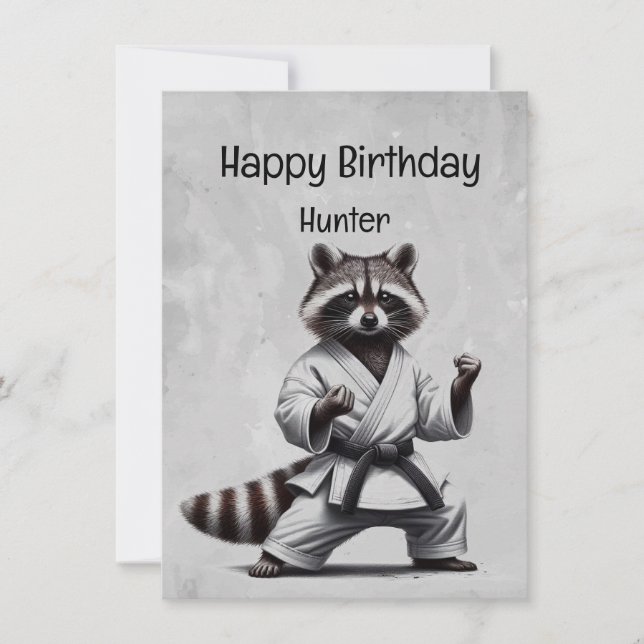 Cute Martial Arts Racoon Custom Birthday Card (Front)