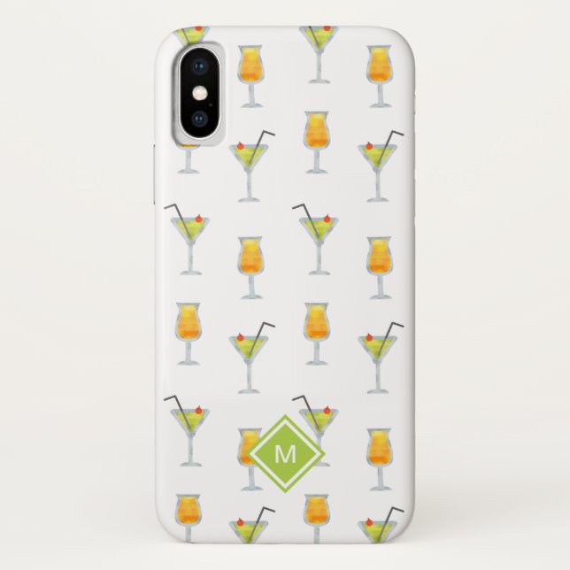 Cute Martinis and Cocktails Pattern with Monogram Case-Mate iPhone Case (Back)