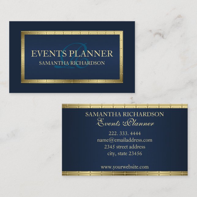 Cute Masculine Modern Navy Blue And Gold Geometric Business Card (Front/Back)