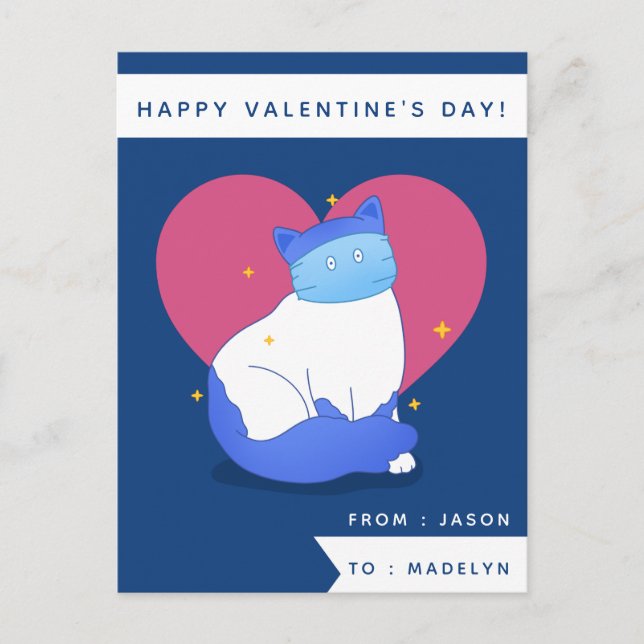 Cute Masked Cat Funny Classroom Kids Valentine Day Postcard (Front)