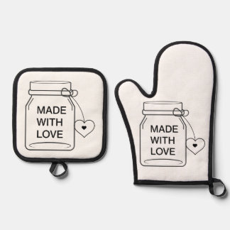 Cute Mason Jar Made with Love Kitchen Oven Mitt & Pot Holder Set