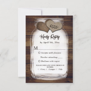 Cute Mason Jar Rustic Wood Wedding Meal Choices RSVP Card