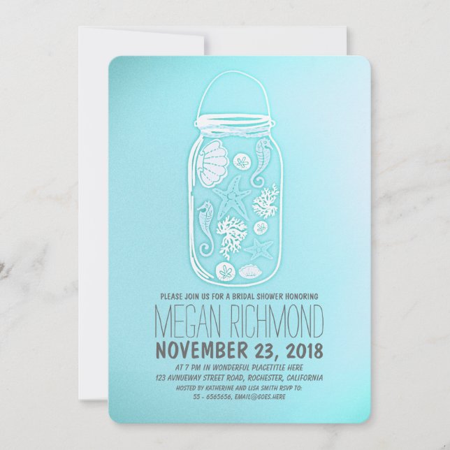 cute mason jar turquoise beach bridal shower invitation (Front)