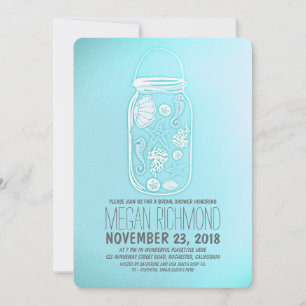 cute mason jar turquoise beach bridal shower invitation