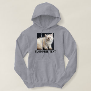 Cute Masquerade Cat On Grey Custom Quote Pet Photo Hoodie