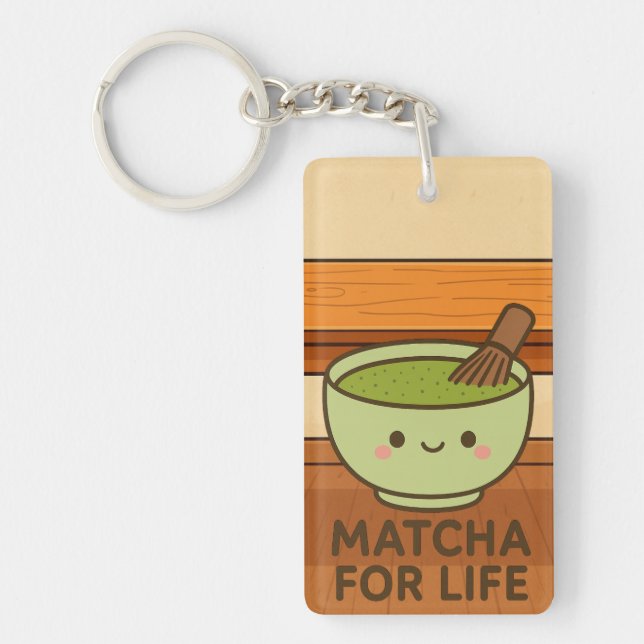 Cute Matcha Bowl Sticker Key Ring (Front)