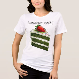 Cute Matcha Cake Slice Strawberry Dessert T-Shirt Tri-Blend Shirt