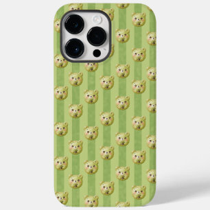 Cute Matcha Green Teddy Bear and Stripe Case-Mate iPhone 14 Pro Max Case