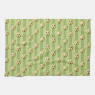 Cute Matcha Green Teddy Bear and Stripe Tea Towel