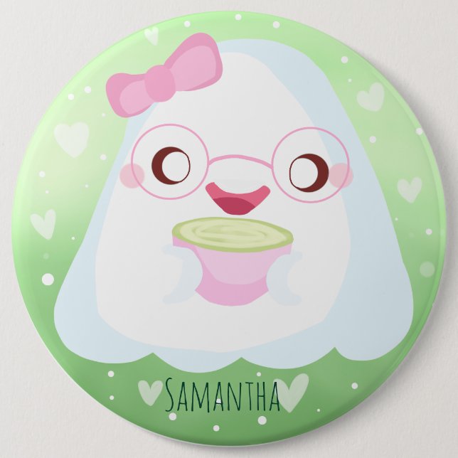 Cute Matcha Latte Ghost 6 Cm Round Badge (Front)