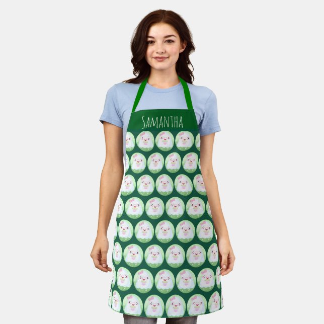 Cute Matcha Latte Ghost Apron (Worn)