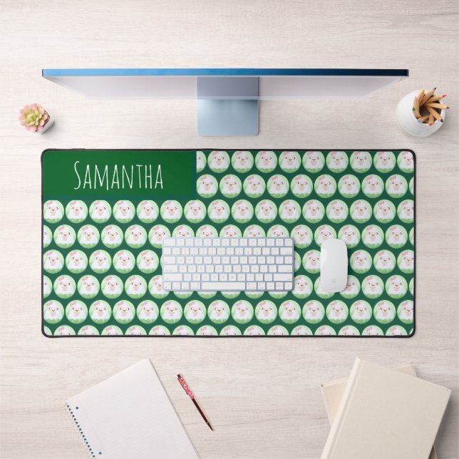 Cute Matcha Latte Ghost Desk Mat (Office 1)