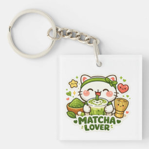 Cute Matcha Lover Cat Key Ring