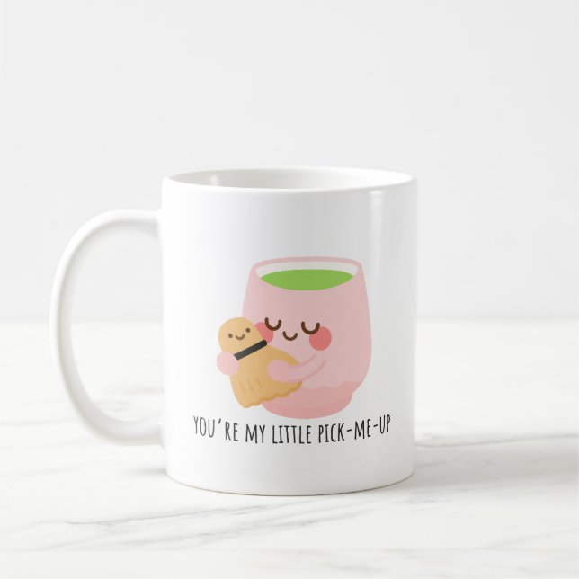 Cute Matcha Tea Hug Illustration Coffee Mug (Left)