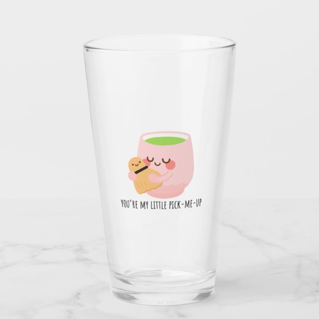 Cute Matcha Tea Hug Illustration Glass (Front)