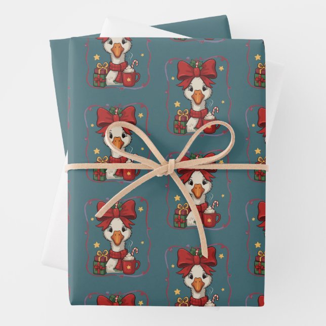 Cute Matching Christmas Goose Funny Family Ducks  Wrapping Paper Sheet (In situ)