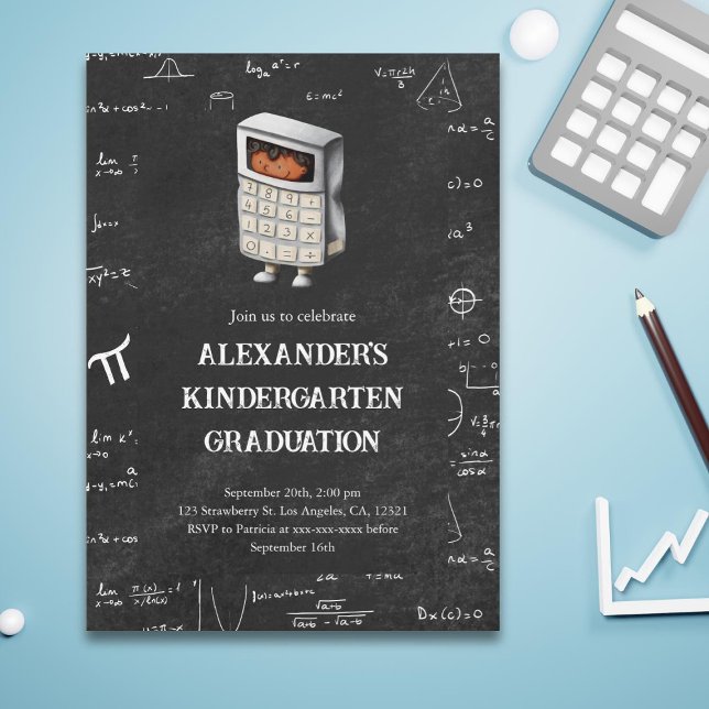 Cute Math Black Kid Kindergarten Graduation Invitation (Creator Uploaded)