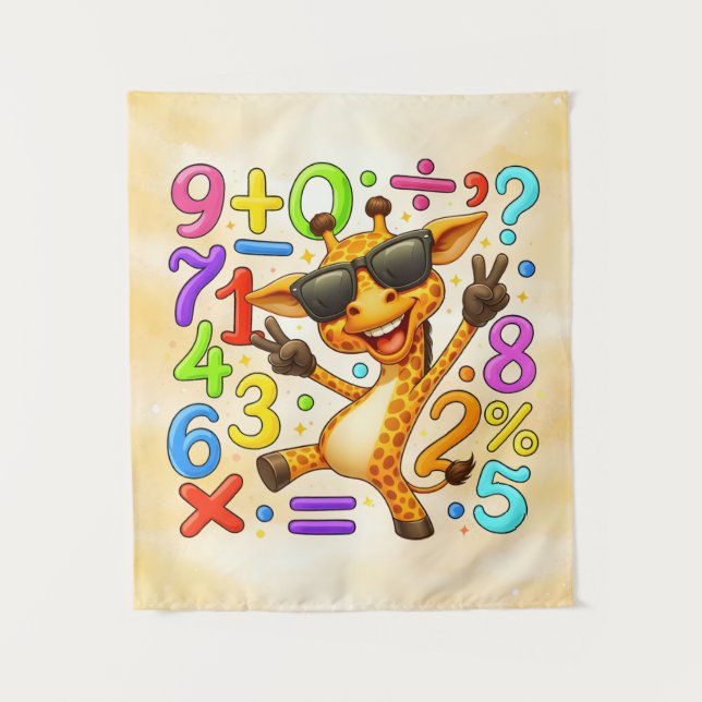 Cute Maths Giraffe Numbers Poster for Kids Tapestry (Front)