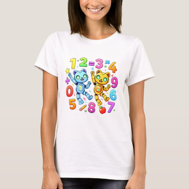 Cute Maths Robots Number Day T Shirt (Front)